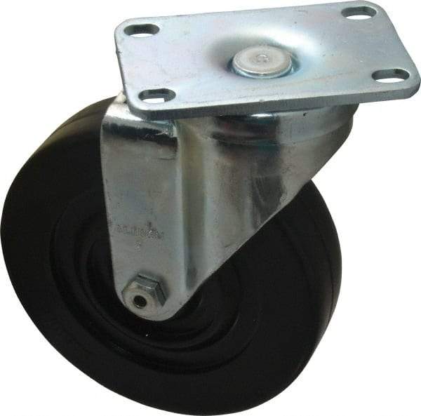 Albion - 5" Diam x 1-1/4" Wide x 6-3/16" OAH Top Plate Mount Swivel Caster - Soft Rubber, 175 Lb Capacity, Plain Bearing, 2-1/2 x 3-5/8" Plate - A1 Tooling