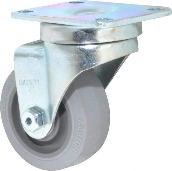 Albion - 3" Diam x 1-1/4" Wide x 4-1/4" OAH Top Plate Mount Swivel Caster - Rubber, 200 Lb Capacity, Delrin Bearing, 2-1/2 x 3-5/8" Plate - A1 Tooling