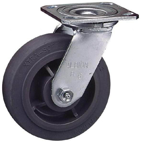 Albion - 4" Diam x 2" Wide x 5-5/8" OAH Top Plate Mount Swivel Caster - Phenolic, 800 Lb Capacity, Roller Bearing, 4 x 4-1/2" Plate - A1 Tooling