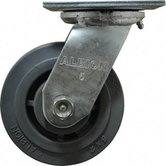 Albion - 5" Diam x 2" Wide x 6-1/2" OAH Top Plate Mount Swivel Caster - Soft Rubber, 350 Lb Capacity, Roller Bearing, 4 x 4-1/2" Plate - A1 Tooling