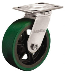 Albion - 8" Diam x 2" Wide x 9-1/2" OAH Top Plate Mount Swivel Caster - Polyurethane, 1,250 Lb Capacity, Roller Bearing, 4 x 4-1/2" Plate - A1 Tooling