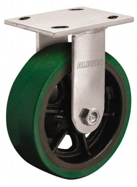 Albion - 5" Diam x 2" Wide x 6-1/2" OAH Top Plate Mount Rigid Caster - Polyurethane, 900 Lb Capacity, Roller Bearing, 4 x 4-1/2" Plate - A1 Tooling