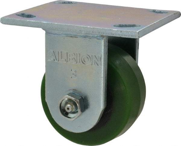 Albion - 3-1/4" Diam x 1-5/8" Wide x 4-1/4" OAH Top Plate Mount Rigid Caster - Polyurethane, 420 Lb Capacity, Roller Bearing, 4 x 4-1/2" Plate - A1 Tooling