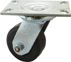 Albion - 4" Diam x 2" Wide x 5-5/8" OAH Top Plate Mount Swivel Caster - Rubber, 350 Lb Capacity, Roller Bearing, 4-1/2 x 6-1/4" Plate - A1 Tooling