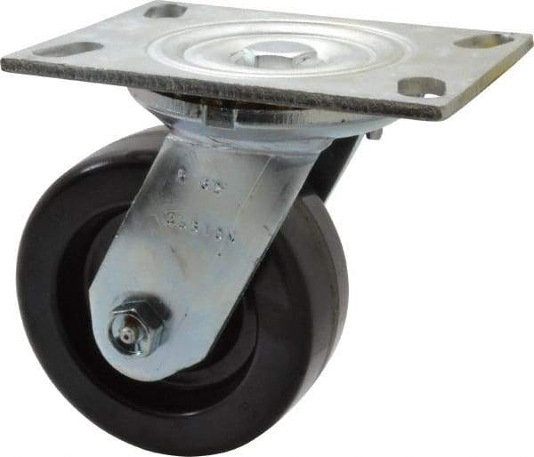 Albion - 5" Diam x 2" Wide x 6-1/2" OAH Top Plate Mount Swivel Caster - Phenolic, 1,000 Lb Capacity, Roller Bearing, 4-1/2 x 6-1/4" Plate - A1 Tooling