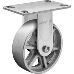 Albion - 8" Diam x 2" Wide x 10-1/8" OAH Top Plate Mount Rigid Caster - Cast Iron, 1,400 Lb Capacity, Roller Bearing, 4-1/2 x 6-1/4" Plate - A1 Tooling