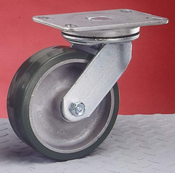 Albion - 4" Diam x 2" Wide x 5-5/8" OAH Top Plate Mount Swivel Caster - Rubber, 350 Lb Capacity, Roller Bearing, 4-1/2 x 6-1/4" Plate - A1 Tooling