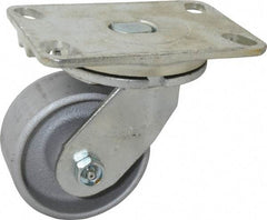 Albion - 4" Diam x 2" Wide x 5-5/8" OAH Top Plate Mount Swivel Caster - Cast Iron, 700 Lb Capacity, Roller Bearing, 4-1/2 x 6-1/4" Plate - A1 Tooling