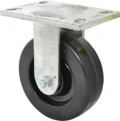 Albion - 6" Diam x 2" Wide x 7-1/2" OAH Top Plate Mount Rigid Caster - Phenolic, 1,200 Lb Capacity, Roller Bearing, 5 x 6-1/4" Plate - A1 Tooling