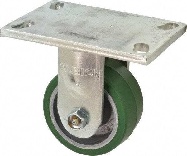 Albion - 4" Diam x 2" Wide x 5-5/8" OAH Top Plate Mount Rigid Caster - Polyurethane, 700 Lb Capacity, Roller Bearing, 5 x 6-1/4" Plate - A1 Tooling