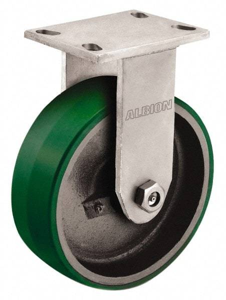 Albion - 8" Diam x 2-1/2" Wide x 10-1/8" OAH Top Plate Mount Rigid Caster - Polyurethane, 2,000 Lb Capacity, Roller Bearing, 5 x 6-1/4" Plate - A1 Tooling