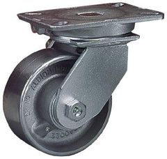 Albion - 10" Diam x 3" Wide x 12-1/2" OAH Top Plate Mount Swivel Caster - Phenolic, 2,900 Lb Capacity, Roller Bearing, 5-1/4 x 7-1/4" Plate - A1 Tooling