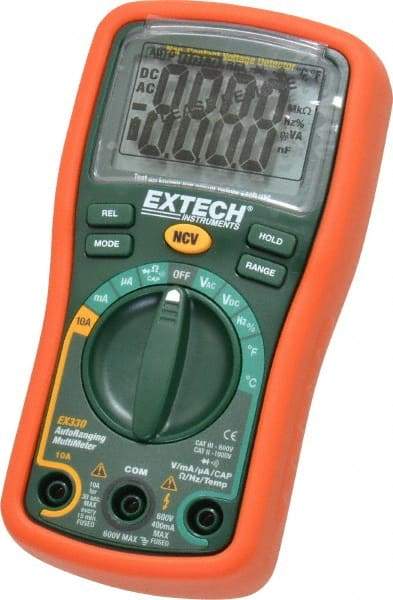 Extech - EX330, CAT III, 600 VAC/VDC, Digital Auto Ranging Multimeter - 40 mOhm, Measures Voltage, Capacitance, Current, Frequency, Resistance, Temperature - A1 Tooling