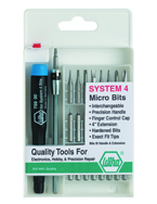 27 Piece - System 4 Micro Bit Interchangeable Set - #75991 - Includes: Handle and Slotted; Phillips; Torx®; Hex Inch Micro Bits. 105mm Bit Extension - In Compact Fold Out Box - A1 Tooling