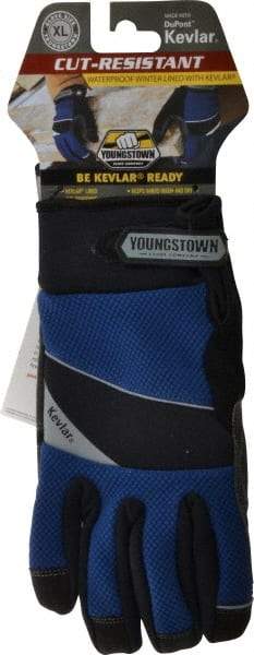 Youngstown - Size XL (10), ANSI Cut Lvl 4, Puncture Lvl 3, Abrasion Lvl 4, Kevlar Cut & Puncture Resistant Gloves - Kevlar/Micro Fleece Lining, Hook & Loop Cuff, Blue/Black, Paired - A1 Tooling