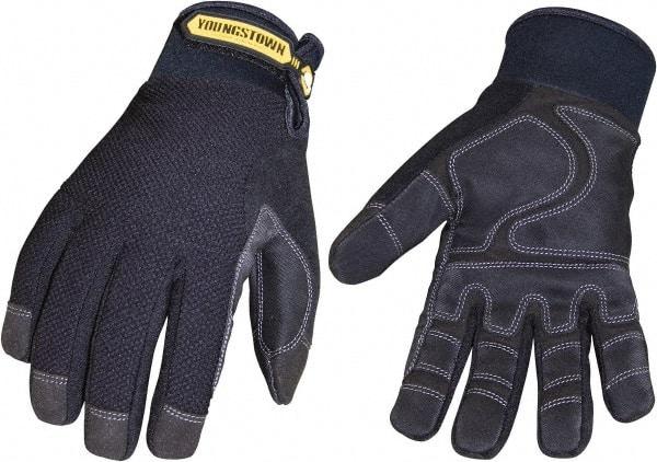 Youngstown - Size L (9) Synthetic Suede Cold Protection & Waterproof Work Gloves - For Mechanic's & Lifting, Uncoated, Hook & Loop Cuff, Full Fingered, Black, Paired - A1 Tooling