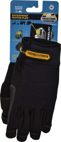 Youngstown - Size M (8) Synthetic Suede Cold Protection & Waterproof Work Gloves - For Mechanic's & Lifting, Uncoated, Hook & Loop Cuff, Full Fingered, Black, Paired - A1 Tooling