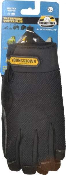 Youngstown - Size XL (10) Synthetic Suede Cold Protection & Waterproof Work Gloves - For Mechanic's & Lifting, Uncoated, Hook & Loop Cuff, Full Fingered, Black, Paired - A1 Tooling