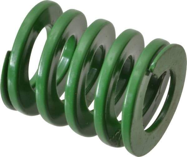 Dayton Lamina - 1-1/4" Hole Diam, 5/8" Rod Diam, 1-1/2" Free Length, Green Die Spring - 57.9 Lb Max Deflection, 0.6" Max Deflection, Light Duty, Chromium Vanadium Steel - A1 Tooling