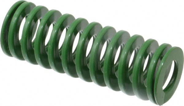 Dayton Lamina - 1-1/4" Hole Diam, 5/8" Rod Diam, 3-1/2" Free Length, Green Die Spring - 22.2 Lb Max Deflection, 1.4" Max Deflection, Light Duty, Chromium Vanadium Steel - A1 Tooling