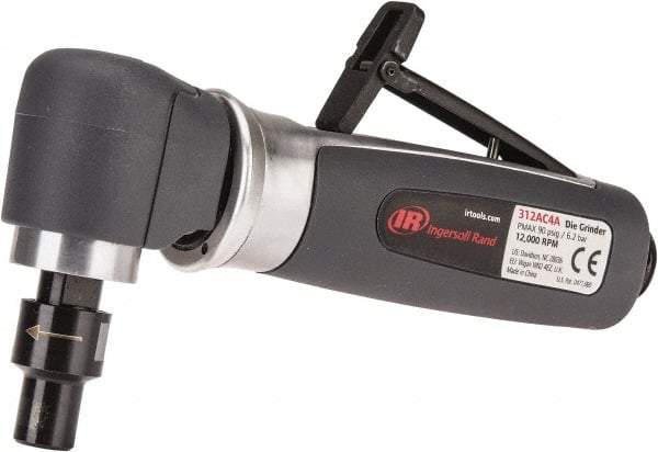 Ingersoll-Rand - 1/4" Collet, Angle Handle, Straight Air Die Grinder - 12,000 RPM, Rear Exhaust, 32 CFM, 0.4 hp, 620 kPa, 1/4 NPT - A1 Tooling