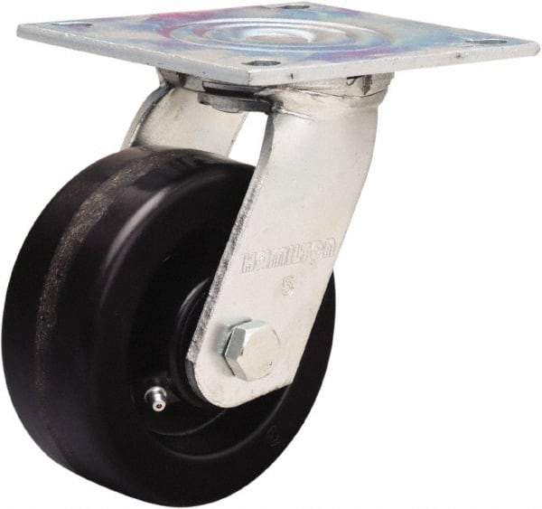 Hamilton - 5" Diam x 2" Wide x 6-1/2" OAH Top Plate Mount Swivel Caster - Phenolic, 900 Lb Capacity, Straight Roller Bearing, 5 x 5-1/2" Plate - A1 Tooling