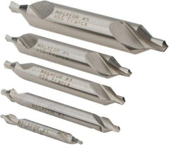 Magafor - 5 Piece, #1 to 5, 1/8 to 7/16" Body Diam, 3/64 to 3/16" Point Diam, Plain Edge, High Speed Steel Combo Drill & Countersink Set - 60° Incl Angle, 0.067 to 0.256" Point Length, 1/8 to 2-3/4" OAL, Double End, 115 Series Compatibility - A1 Tooling