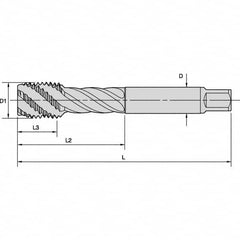 Kennametal - M8x1.25 Metric 3 Flute 6HX Modified Bottoming Spiral Flute Tap - Powdered Metal, TiN/CrC/C Finish, 90mm OAL, Right Hand Flute, Right Hand Thread, Series T630 - Exact Industrial Supply