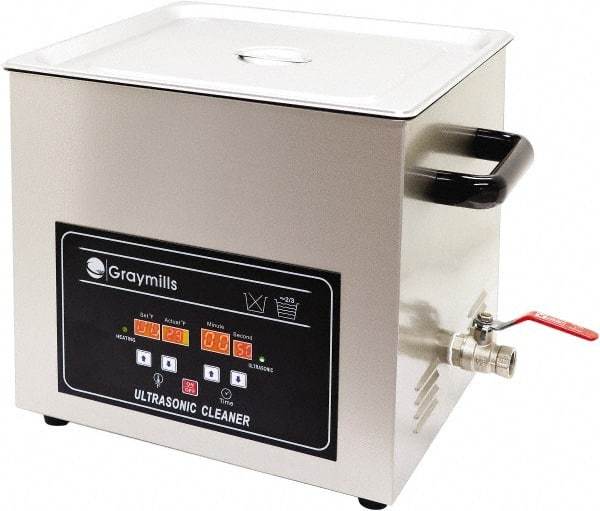 Graymills - Bench Top Water-Based Ultrasonic Cleaner - 4 Gal Max Operating Capacity, 304 Stainless Steel Tank, 330.2mm High x 14" Long x 13" Wide, 120 Input Volts - A1 Tooling