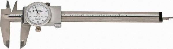 TESA Brown & Sharpe - 0" to 6" Range, 0.001" Graduation, 0.1" per Revolution, Dial Caliper - White Face, 1.5" Jaw Length, Accurate to 0.02mm/0.03mm - A1 Tooling