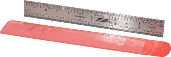 SPI - 6" Long, 1/64, 1/32, 1/16, 1/8" Graduation, Rigid Steel Rule - 4R Graduation Style, 3/4" Wide, Silver - A1 Tooling