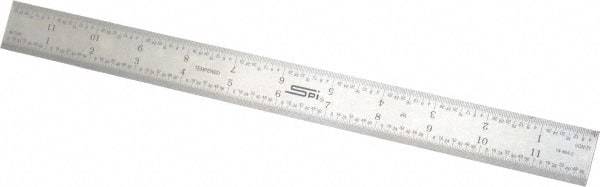 SPI - 12" Long, 1/64, 1/32, 1/16, 1/8" Graduation, Rigid Steel Rule - 4R Graduation Style, 1" Wide, Silver - A1 Tooling