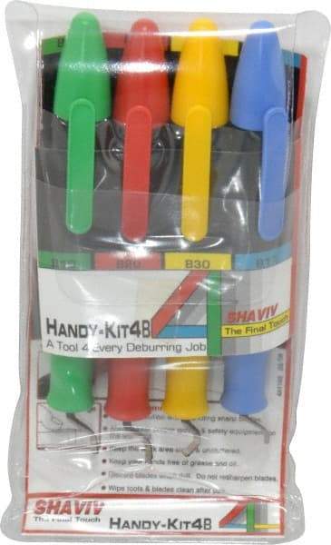 Shaviv - 8 Piece, High Speed Steel Blade, Hand Deburring Tool Set - B Blade Holder, For Hole Edge, Straight Edge - A1 Tooling