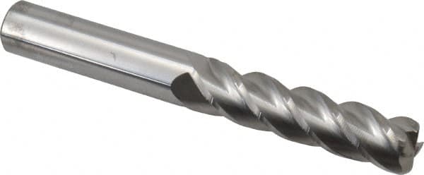 Accupro - 1/2", 4 Flute, Single End, Solid Carbide, 0.09" Corner Radius End Mill - 4" OAL, 40° Helix, Right Hand Flute, 2" LOC, Right Hand Cut - A1 Tooling