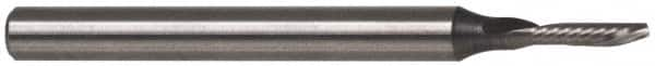 Accupro - 1/16" Cutting Diam x 1/4" Length of Cut, 1 Flute, Downcut Spiral Router Bit - Uncoated, Right Hand Cut, Solid Carbide, 2" OAL x 1/4" Shank Diam, Single Edge, 21° Helix Angle - A1 Tooling