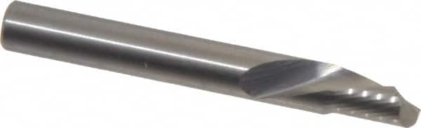 Onsrud - 1/4" Cutting Diam x 3/8" Length of Cut, 1 Flute, Downcut Spiral Router Bit - Uncoated, Right Hand Cut, Solid Carbide, 2" OAL x 1/4" Shank Diam, Single Edge, 22° Helix Angle - A1 Tooling