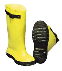 Dunlop Protective Footwear - Men's 8 Rain & Cold Resistant Overboots - 17" High, Plain Toe, Self Cleaning & Cleated Sole, PVC Upper, Yellow, Adjustable Polyester Strap, Buckles & Snaps - A1 Tooling