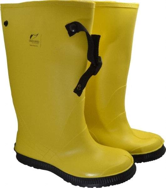 Dunlop Protective Footwear - Men's 11 Rain & Cold Resistant Overboots - 17" High, Plain Toe, Self Cleaning & Cleated Sole, PVC Upper, Yellow, Adjustable Polyester Strap, Buckles & Snaps - A1 Tooling