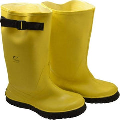 Dunlop Protective Footwear - Men's 13 Rain & Cold Resistant Overboots - 17" High, Plain Toe, Self Cleaning & Cleated Sole, PVC Upper, Yellow, Adjustable Polyester Strap, Buckles & Snaps - A1 Tooling