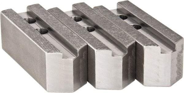 H & R Manufacturing - 1.5mm x 60° Serrated Attachment, Square Soft Lathe Chuck Jaw - 3 Jaws, Steel, 1" Btw Mount Hole Ctrs, 4-1/4" Long x 1-1/2" Wide x 1-1/2" High, 0.551" Groove, 12mm Fastener - A1 Tooling