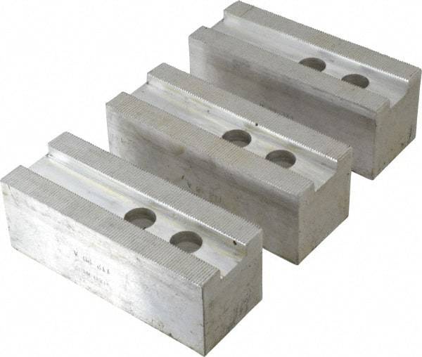 H & R Manufacturing - 1.5mm x 60° Serrated Attachment, Square Soft Lathe Chuck Jaw - 3 Jaws, Aluminum, 1.181" Btw Mount Hole Ctrs, 5-1/4" Long x 2" Wide x 2" High, 0.827" Groove, 16mm Fastener - A1 Tooling