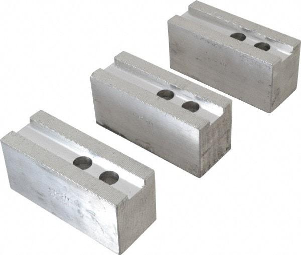 H & R Manufacturing - 1.5mm x 60° Serrated Attachment, Square Soft Lathe Chuck Jaw - 3 Jaws, Aluminum, 1.181" Btw Mount Hole Ctrs, 5-1/4" Long x 2" Wide x 2-1/2" High, 0.827" Groove, 16mm Fastener - A1 Tooling