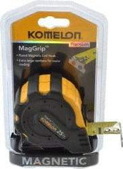 Komelon - 25' x 1" Yellow Blade Tape Measure - 1/16" Graduation, Inch Graduation Style, Yellow/Black Case - A1 Tooling