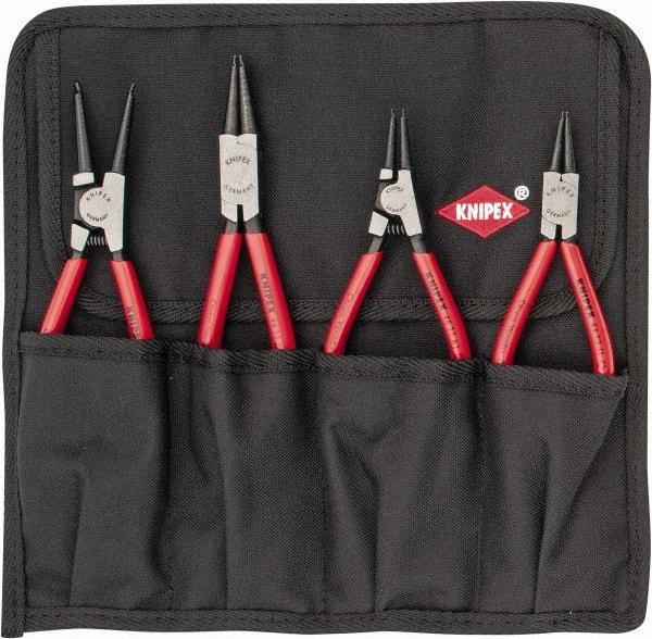 Knipex - 4 Piece, 1/2 to 2-1/2" Bore, 3/8 to 2-1/2" Shaft, Internal/External Retaining Ring Pliers Set - 0.053 to 0.07" Tip Diam Range - A1 Tooling