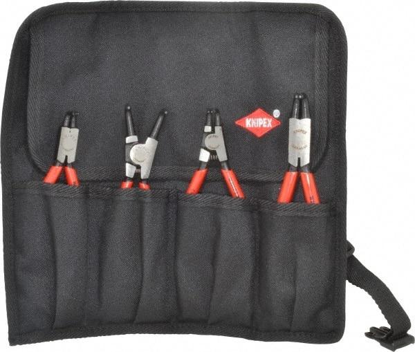 Knipex - 4 Piece, 5/16 to 2-1/2" Bore, 1/8 to 2-1/2" Shaft, Internal/External Retaining Ring Pliers Set - 0.035 to 0.07" Tip Diam Range - A1 Tooling