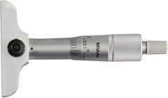 Mitutoyo - 0 to 1" Range, 1 Rod, Mechanical Depth Micrometer - Ratchet Stop Thimble, 2-1/2" Base Length, 0.01mm Graduation, 4mm Rod Diam - A1 Tooling