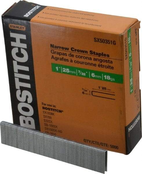 Stanley Bostitch - 1" Long x 7/32" Wide, 18 Gauge Crowned Construction Staple - Steel, Galvanized Finish - A1 Tooling