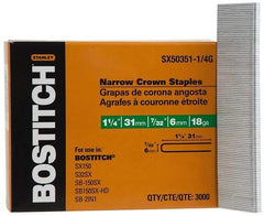 Stanley Bostitch - 1-1/4" Long x 7/32" Wide, 18 Gauge Crowned Construction Staple - Steel, Galvanized Finish - A1 Tooling