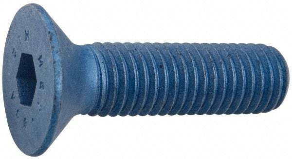 Metric Blue - M12x1.75 Metric Coarse Hex Socket Drive, 90° Flat Screw - Grade 12.9 Alloy Steel, Metric Blue Finish, Fully Threaded, 25mm OAL - A1 Tooling