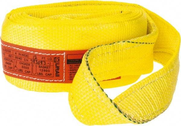 Lift-All - 12' Long x 4" Wide, 6,400 Lb Vertical Capacity, 1 Ply, Polyester Web Sling - 5,000 Lb Choker Capacity, Yellow - A1 Tooling